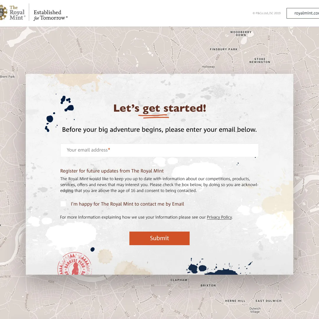 The Royal Mint - Paddington Digital Treasure Hunt start page