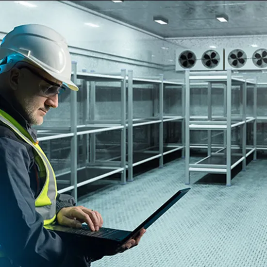 Engineer using the FSW WebApp to order a part in a cold room at a supermarket